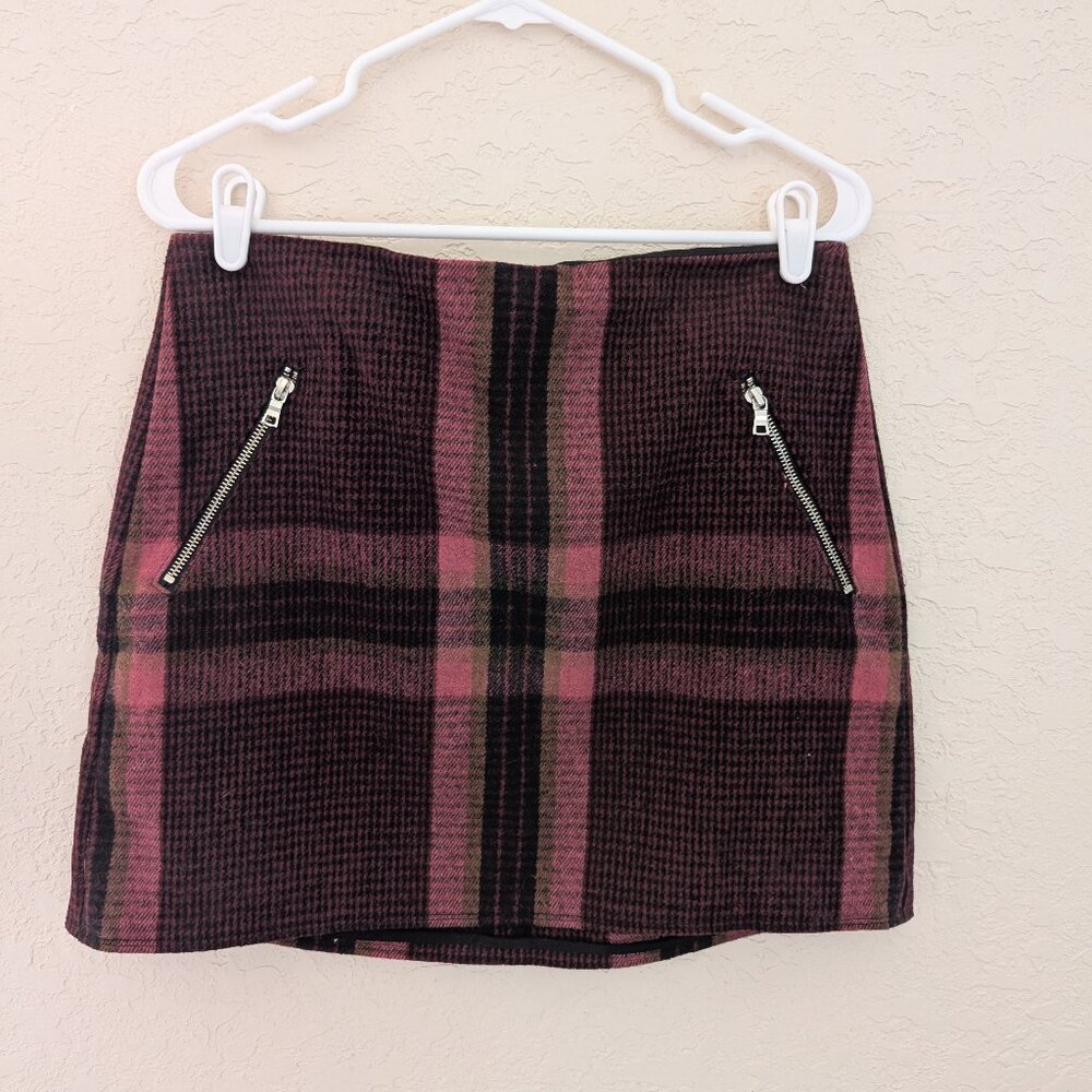 GAP Purple Maroon Pink Plaid Flannel Mini Skirt Size 6 Zipper Holidays Christmas